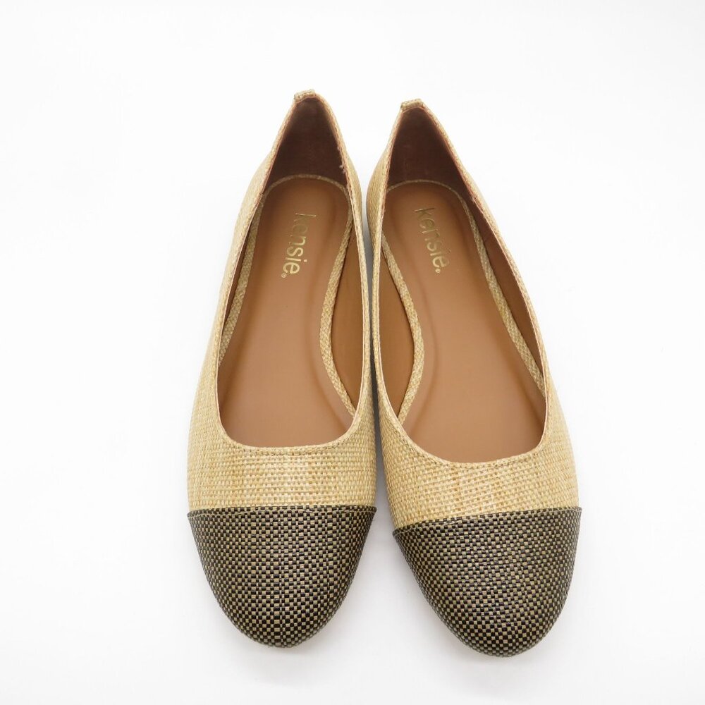 Kensie Women's Woven Flats Beige Brown Cap Toe Slip-On Casual Shoes Size 6.5 NEW